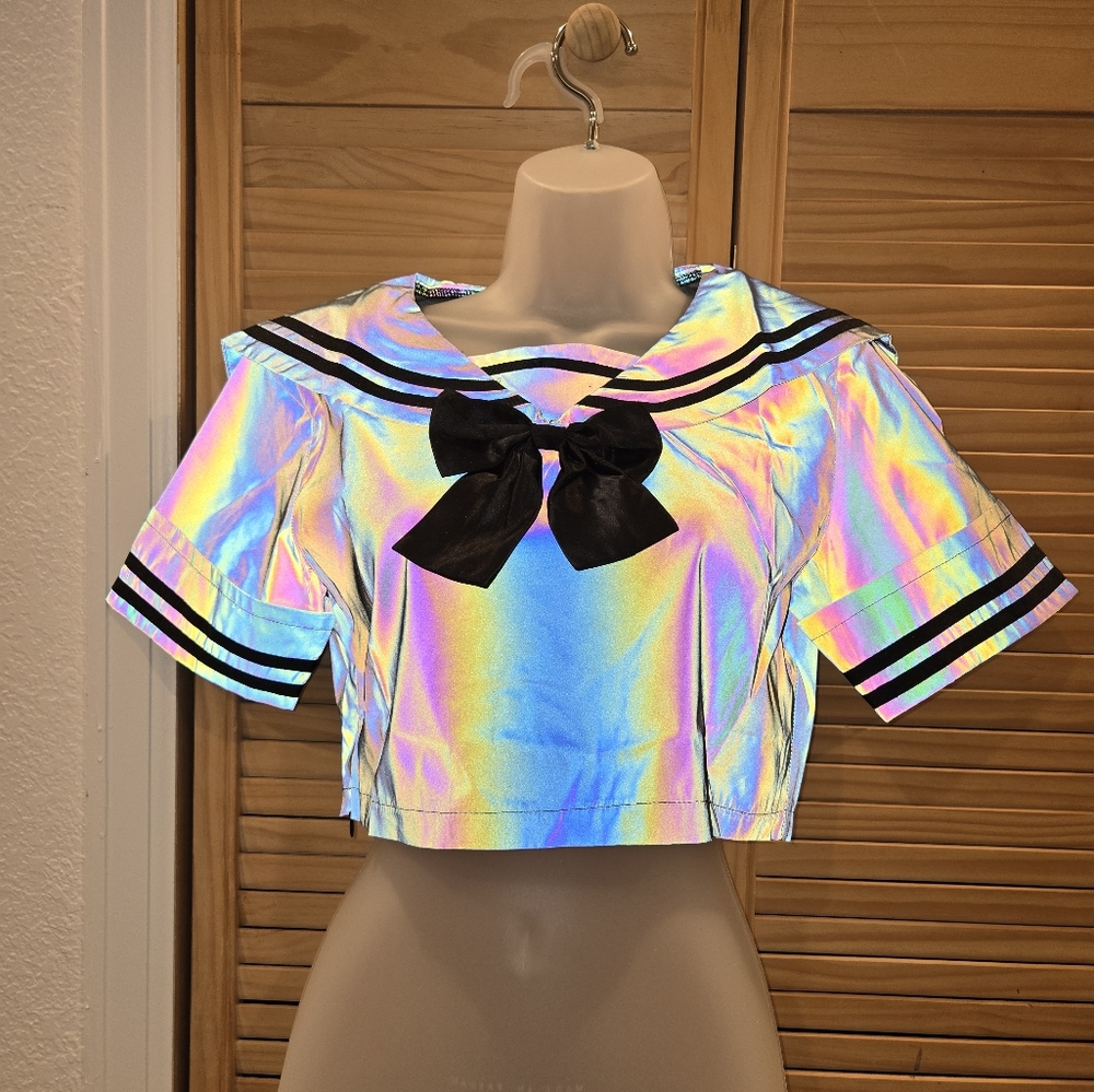 **NEW** Holographic Sailor Moon Uniform Top And Skirt with Black Bow *Rave*